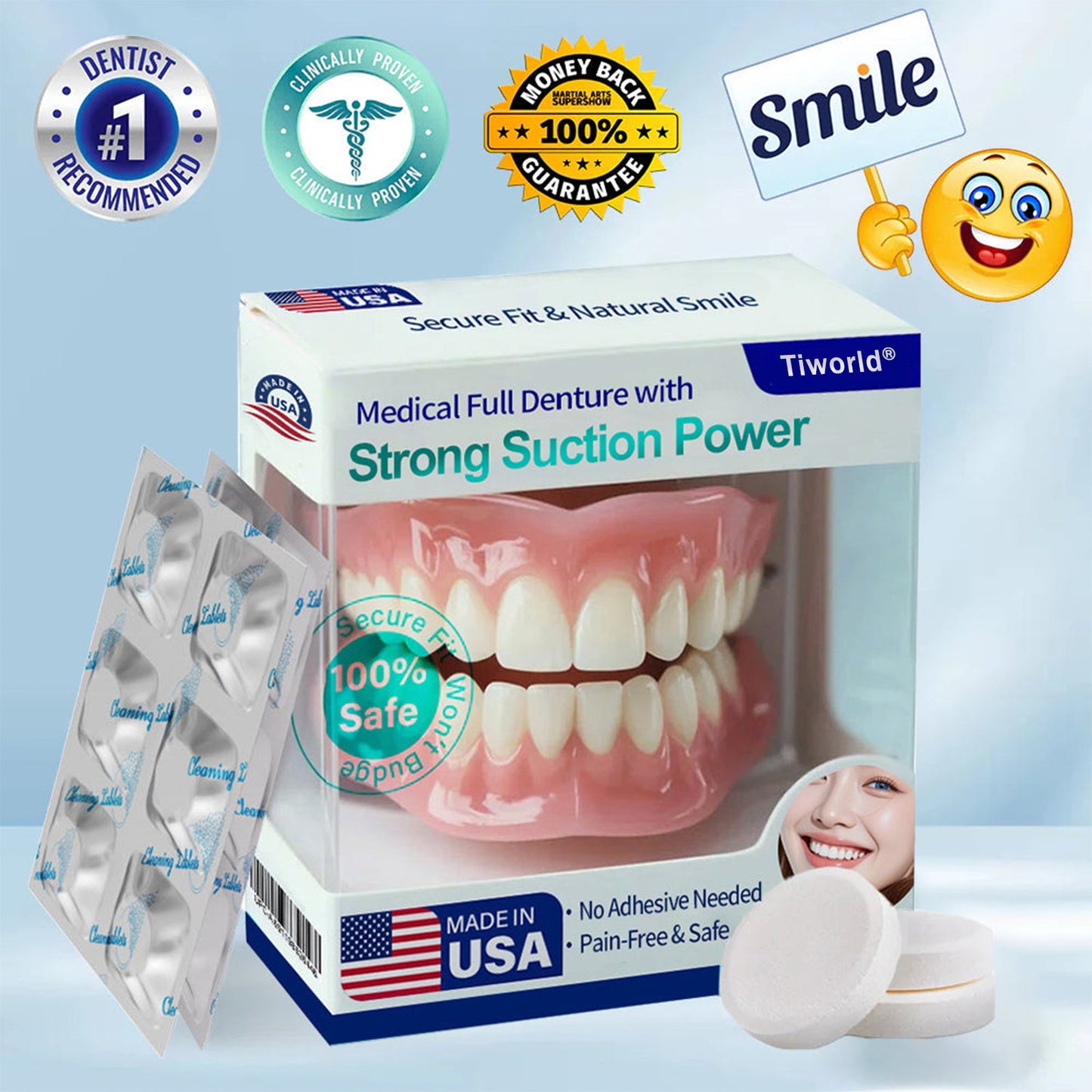 𝑇𝑖𝑤𝑜𝑟𝑙𝑑® Medical Full Denture with Strong Suction ✅ Made and Shipped from the USA👑